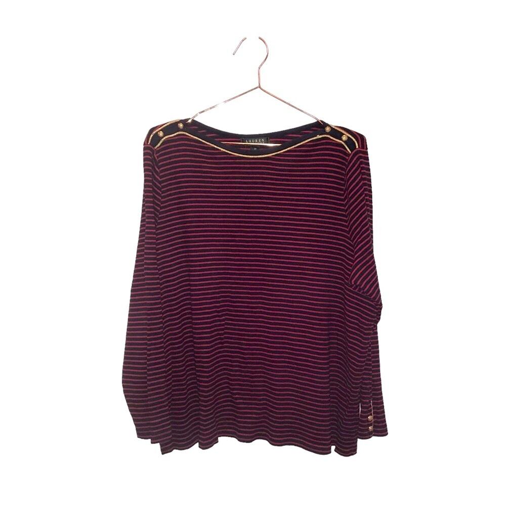 LAUREN Ralph Lauren Ladies 3X Navy/red stripe sweater. Gold rope & button